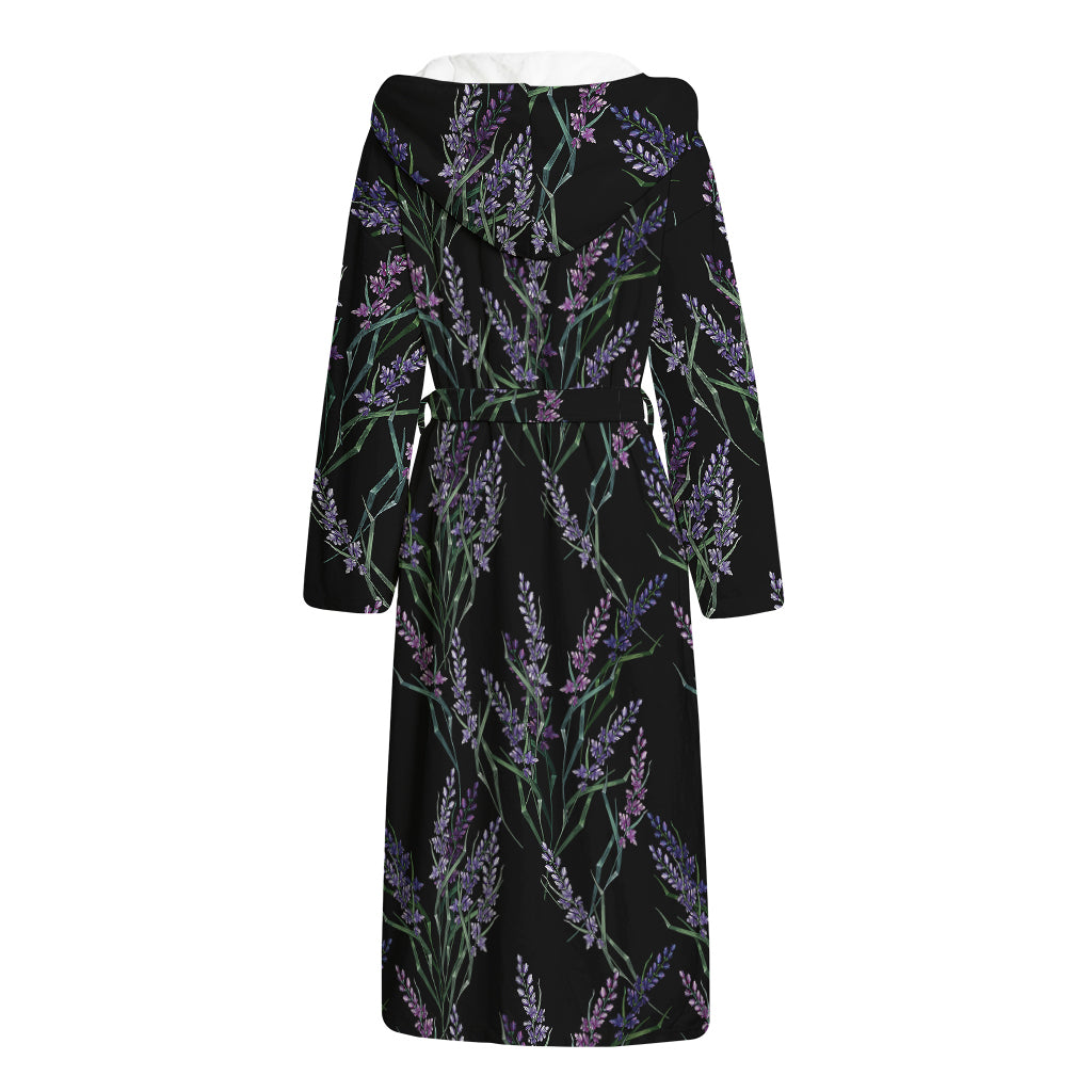 Embroidery Lavender Pattern Print Hooded Bathrobe