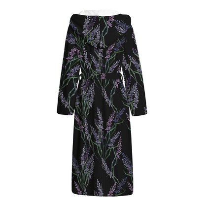 Embroidery Lavender Pattern Print Hooded Bathrobe