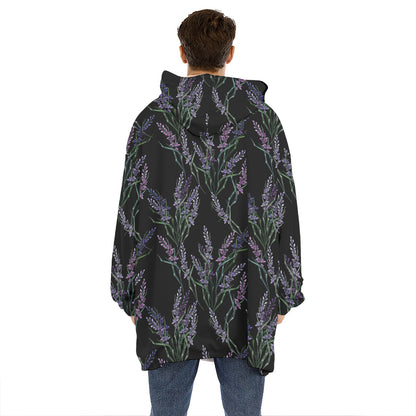 Embroidery Lavender Pattern Print Hoodie Blanket