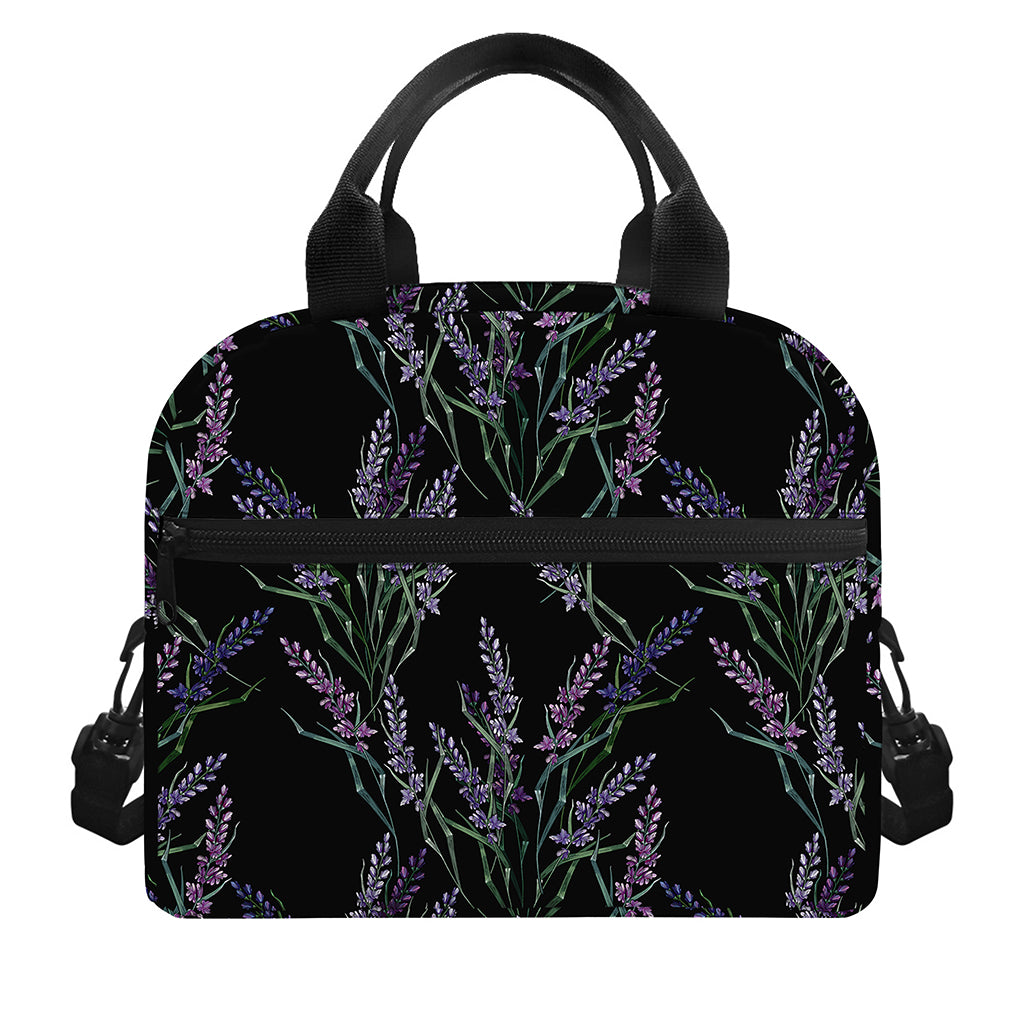 Embroidery Lavender Pattern Print Insulated Lunch Bag