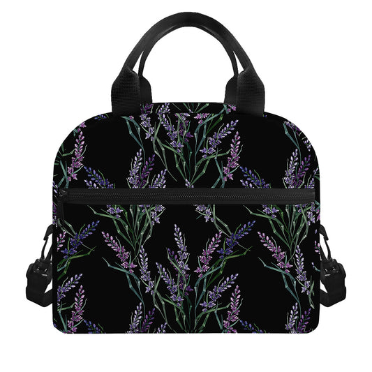Embroidery Lavender Pattern Print Insulated Lunch Bag