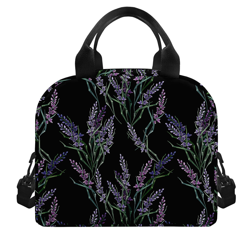 Embroidery Lavender Pattern Print Insulated Lunch Bag