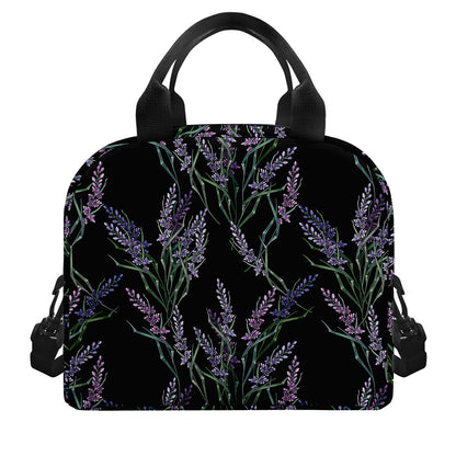 Embroidery Lavender Pattern Print Insulated Lunch Bag