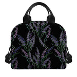 Embroidery Lavender Pattern Print Insulated Lunch Bag