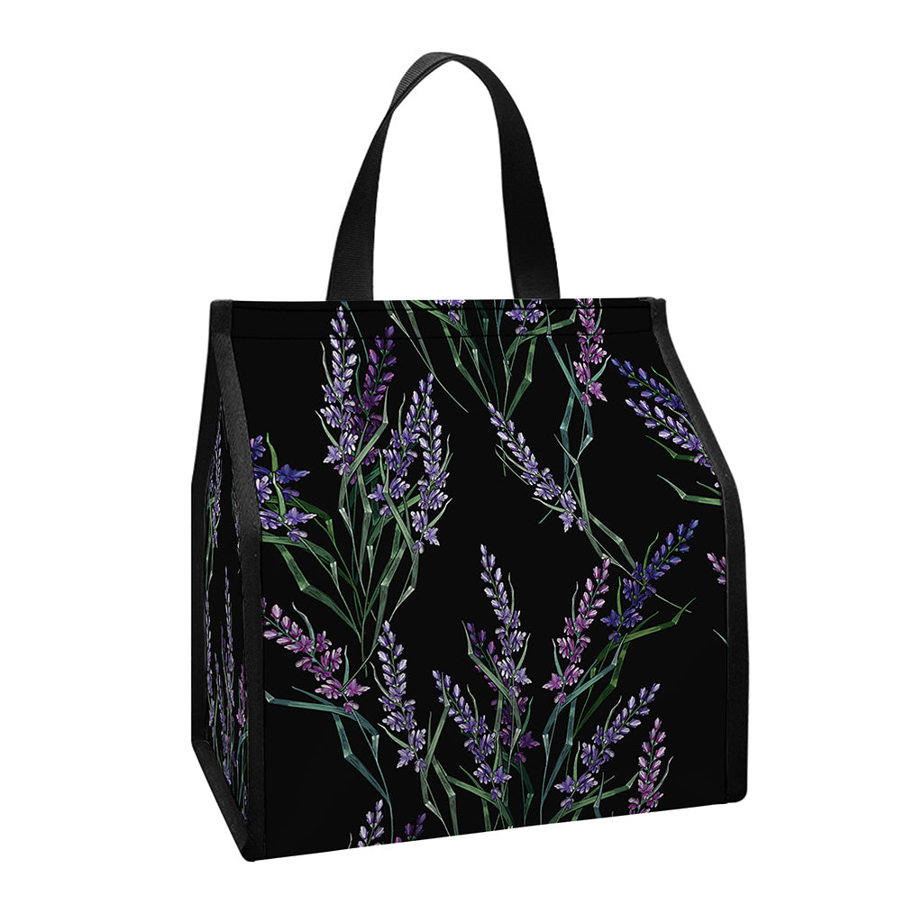 Embroidery Lavender Pattern Print Insulated Lunch Tote