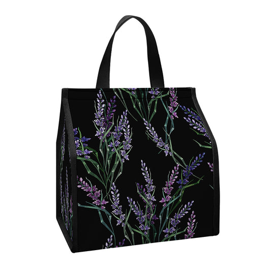 Embroidery Lavender Pattern Print Insulated Lunch Tote