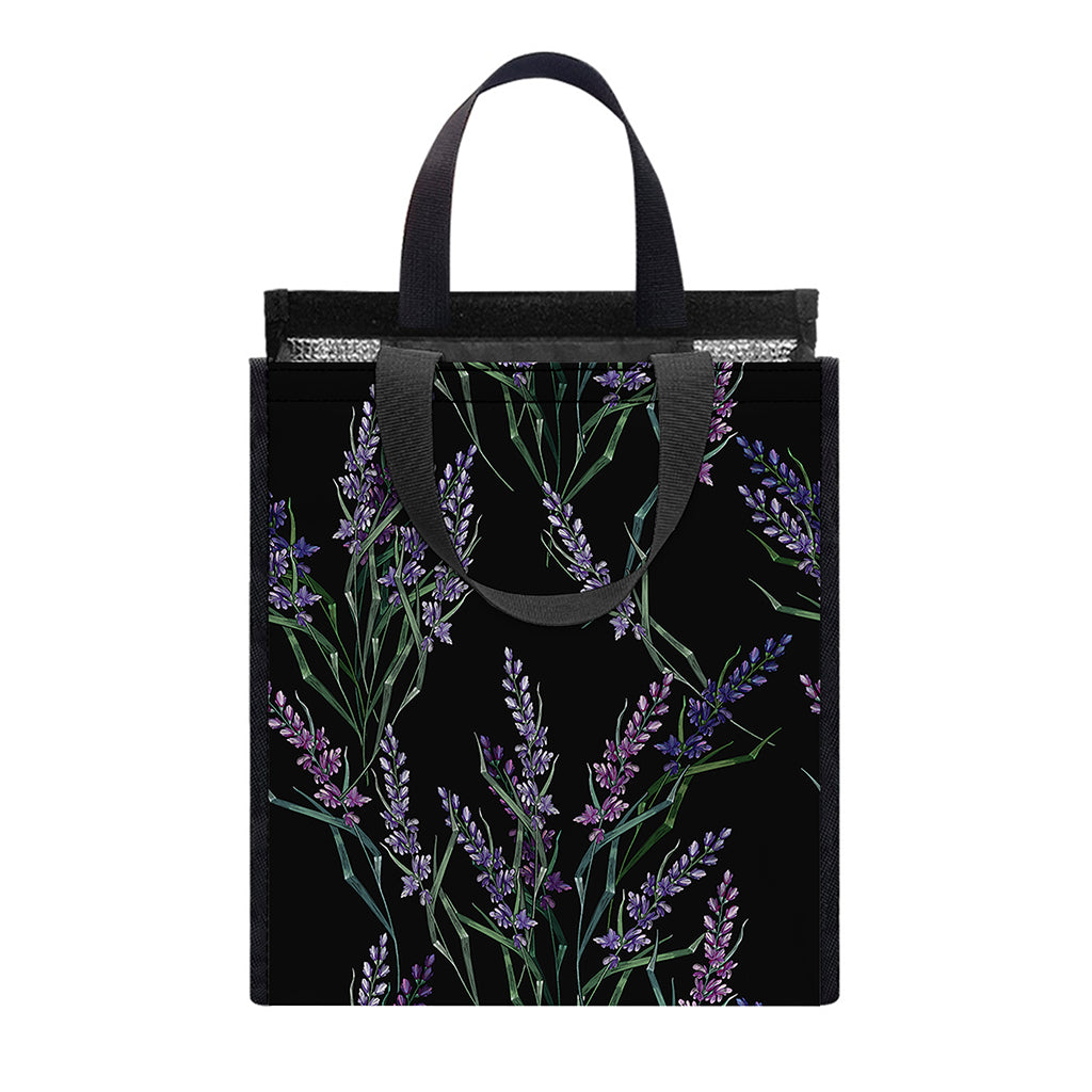 Embroidery Lavender Pattern Print Insulated Lunch Tote
