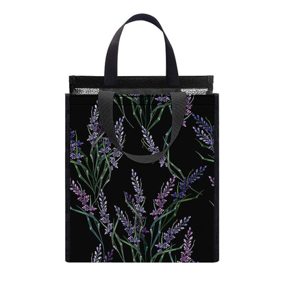 Embroidery Lavender Pattern Print Insulated Lunch Tote