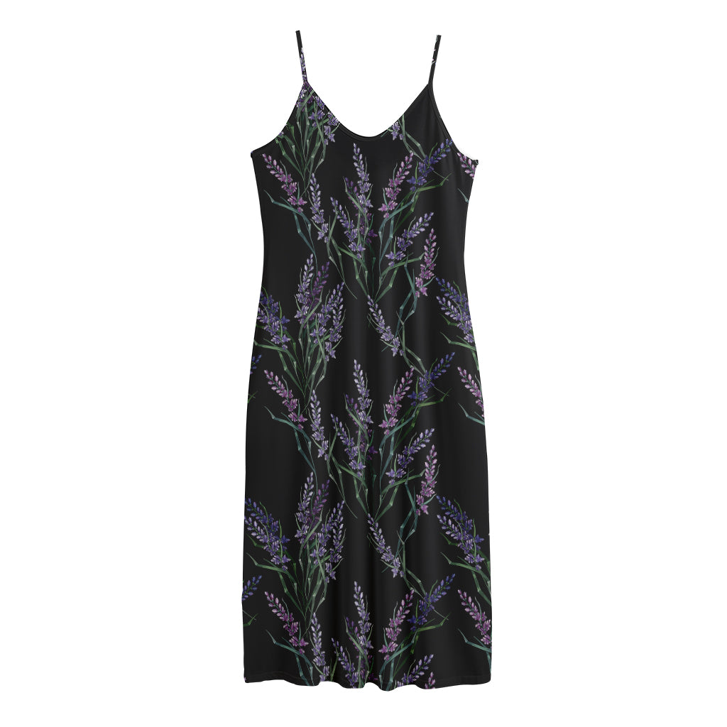 Embroidery Lavender Pattern Print Jersey Midi Cami Dress