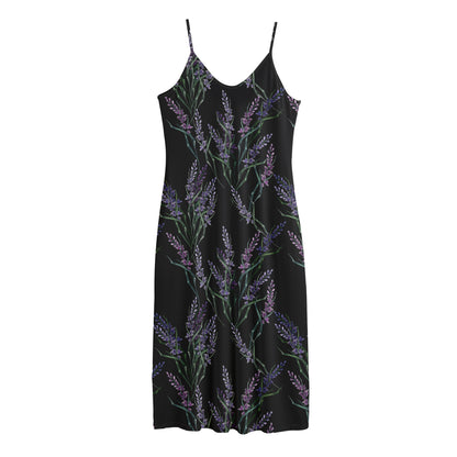 Embroidery Lavender Pattern Print Jersey Midi Cami Dress