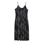 Embroidery Lavender Pattern Print Jersey Midi Cami Dress