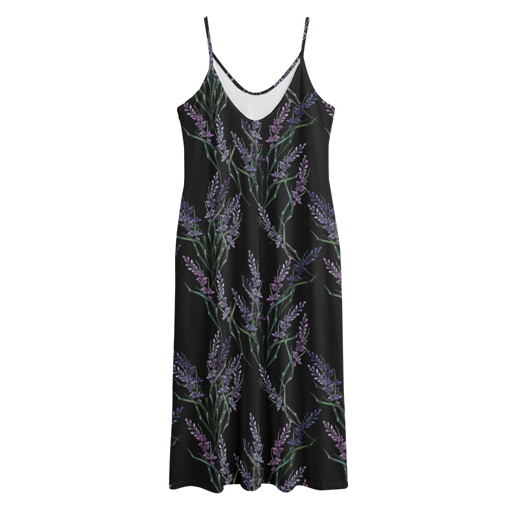Embroidery Lavender Pattern Print Jersey Midi Cami Dress