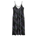 Embroidery Lavender Pattern Print Jersey Midi Cami Dress