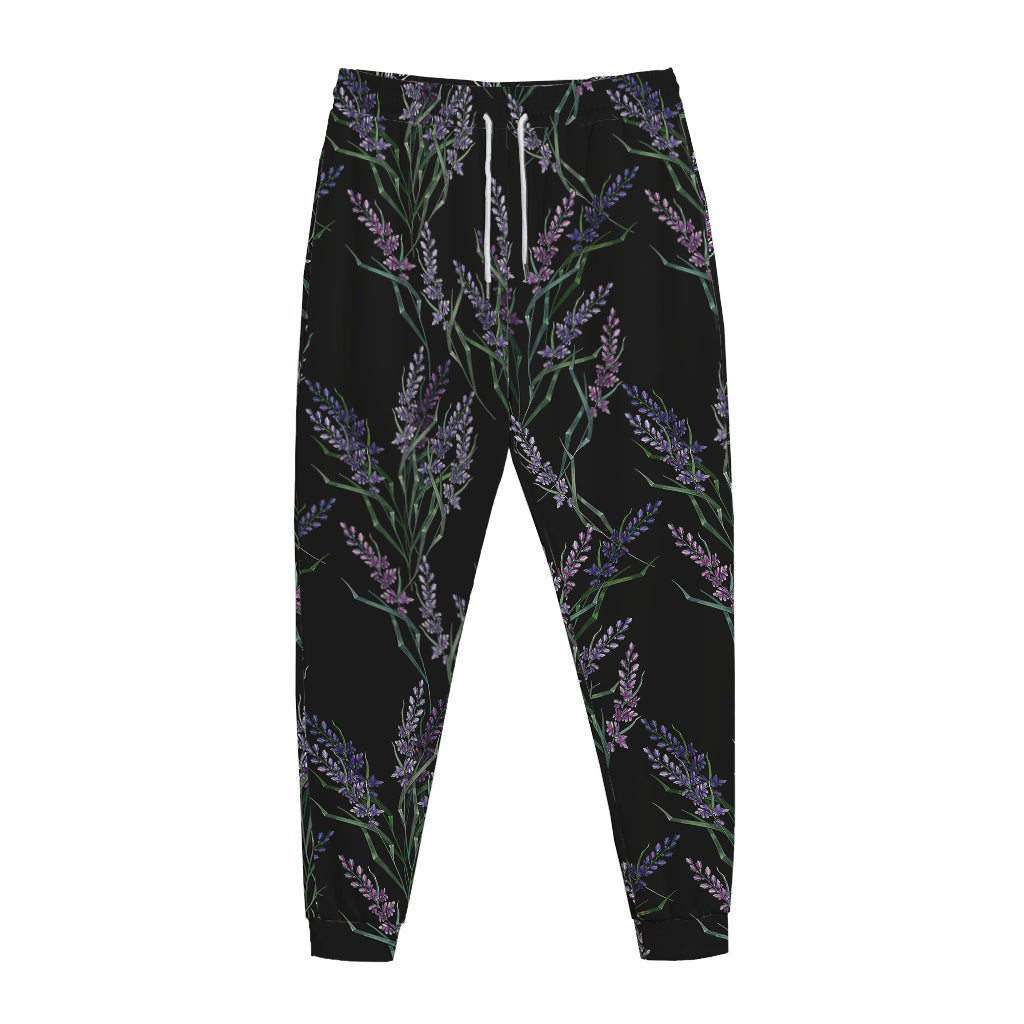 Embroidery Lavender Pattern Print Jogger Pants