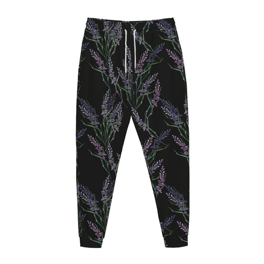 Embroidery Lavender Pattern Print Jogger Pants