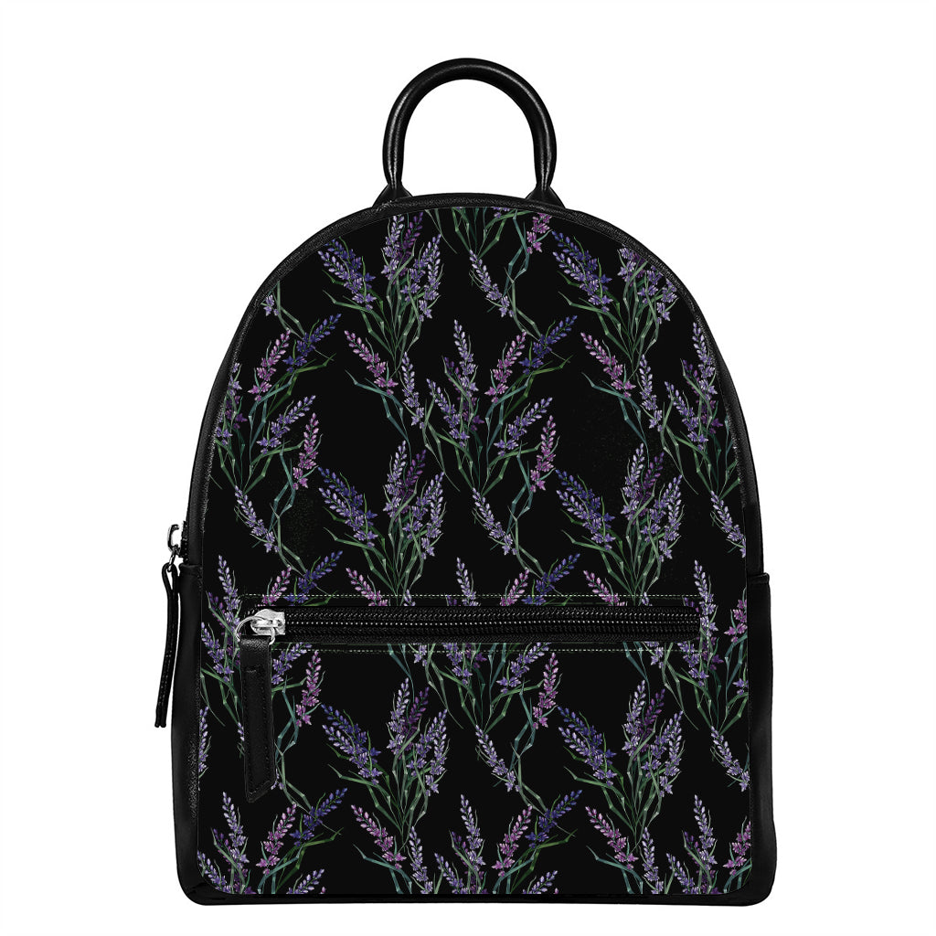 Embroidery Lavender Pattern Print Leather Backpack