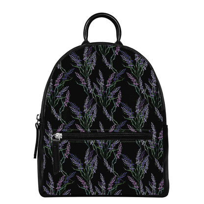 Embroidery Lavender Pattern Print Leather Backpack