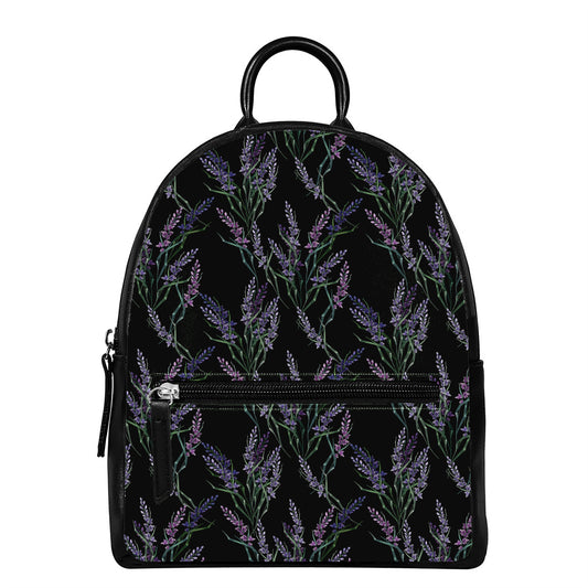 Embroidery Lavender Pattern Print Leather Backpack