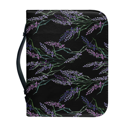 Embroidery Lavender Pattern Print Leather Bible Cover