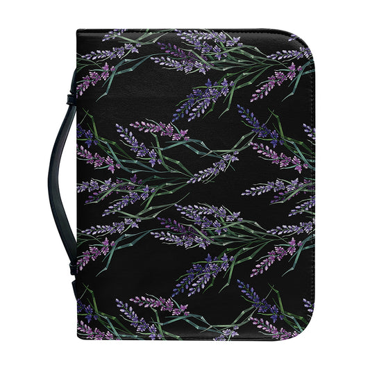 Embroidery Lavender Pattern Print Leather Bible Cover