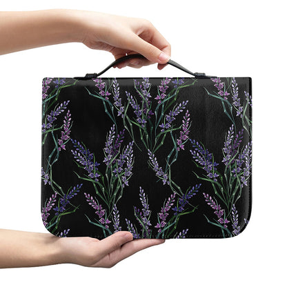 Embroidery Lavender Pattern Print Leather Bible Cover