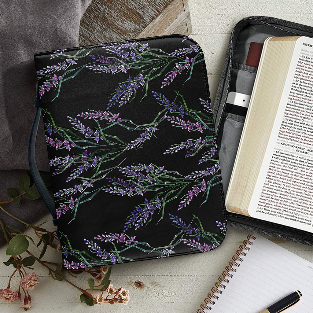 Embroidery Lavender Pattern Print Leather Bible Cover
