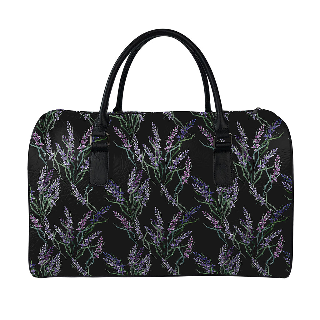 Embroidery Lavender Pattern Print Leather Duffle Bag
