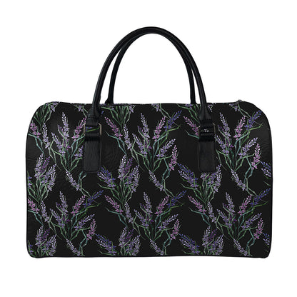 Embroidery Lavender Pattern Print Leather Duffle Bag
