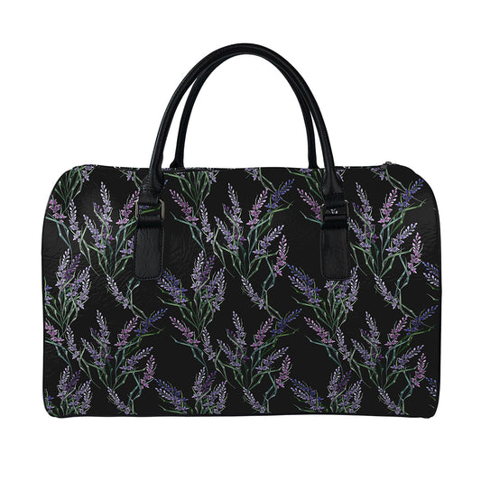 Embroidery Lavender Pattern Print Leather Duffle Bag