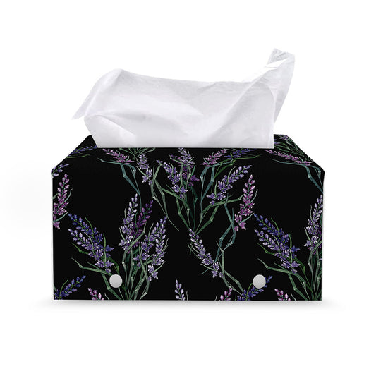 Embroidery Lavender Pattern Print Leather Tissue Box Cover