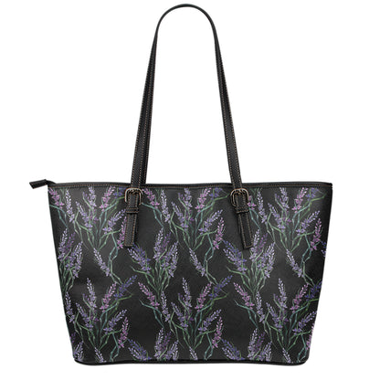 Embroidery Lavender Pattern Print Leather Tote Bag