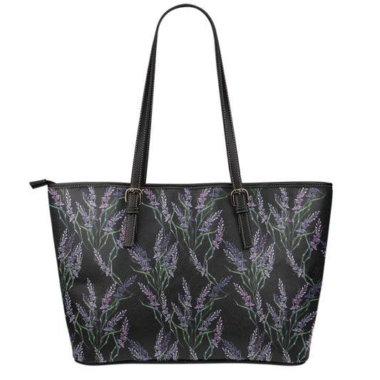 Embroidery Lavender Pattern Print Leather Tote Bag