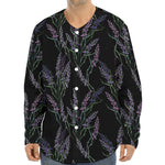 Embroidery Lavender Pattern Print Long Sleeve Baseball Jersey