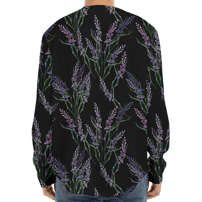 Embroidery Lavender Pattern Print Long Sleeve Baseball Jersey