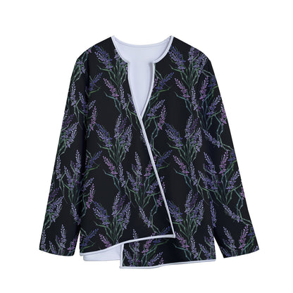 Embroidery Lavender Pattern Print Long Sleeve Short Coat