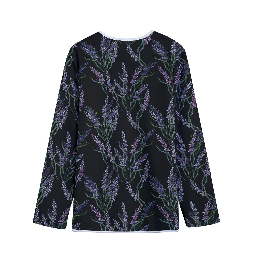 Embroidery Lavender Pattern Print Long Sleeve Short Coat
