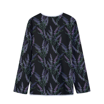 Embroidery Lavender Pattern Print Long Sleeve Short Coat