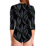 Embroidery Lavender Pattern Print Long Sleeve Swimsuit