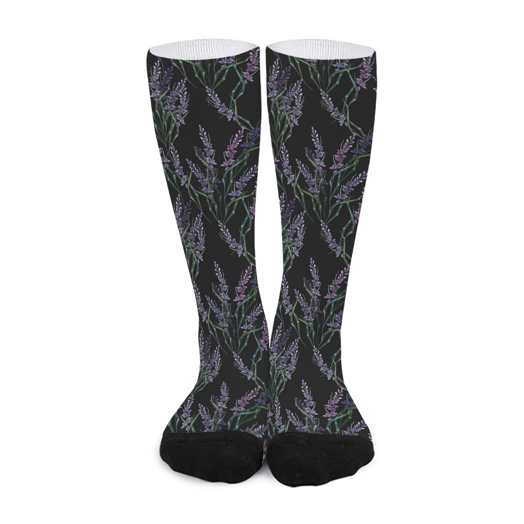 Embroidery Lavender Pattern Print Long Socks