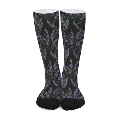 Embroidery Lavender Pattern Print Long Socks