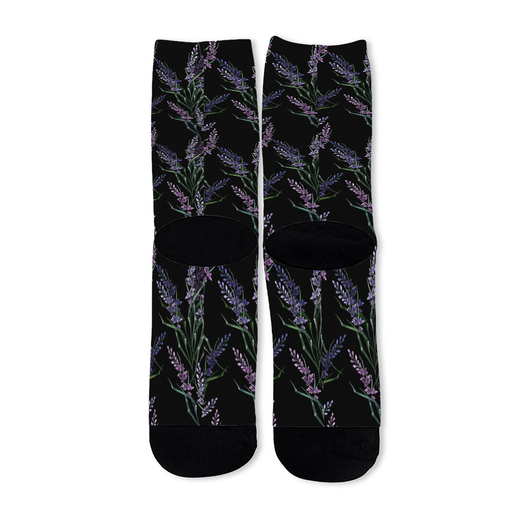 Embroidery Lavender Pattern Print Long Socks