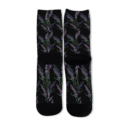 Embroidery Lavender Pattern Print Long Socks