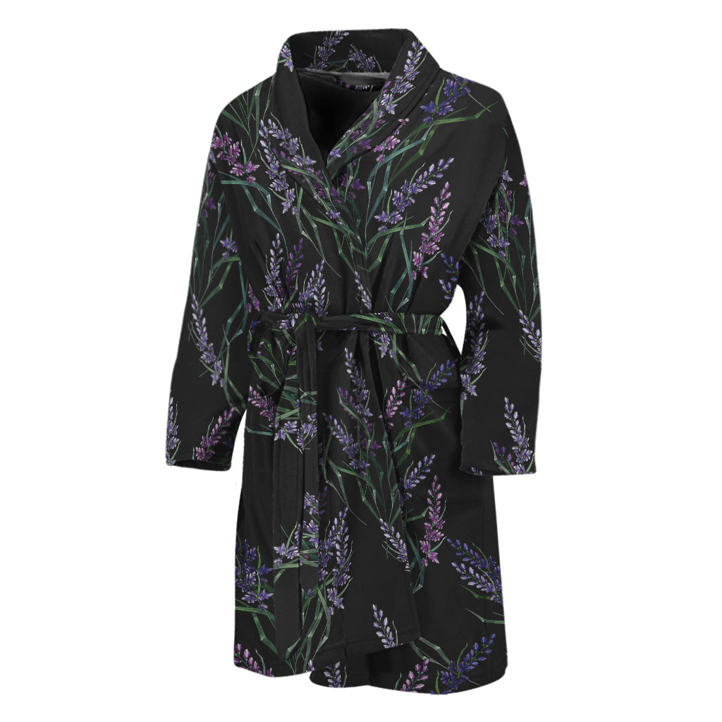 Embroidery Lavender Pattern Print Men's Bathrobe