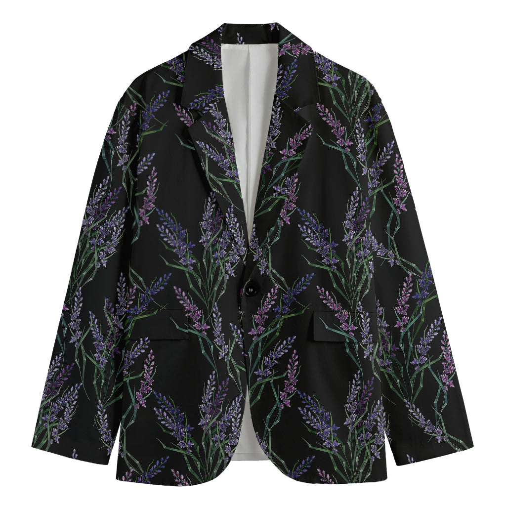 Embroidery Lavender Pattern Print Men's Blazer