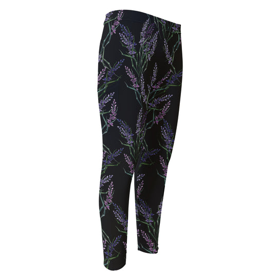 Embroidery Lavender Pattern Print Men's Compression Pants