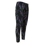 Embroidery Lavender Pattern Print Men's Compression Pants