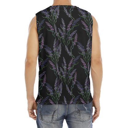 Embroidery Lavender Pattern Print Men's Fitness Tank Top