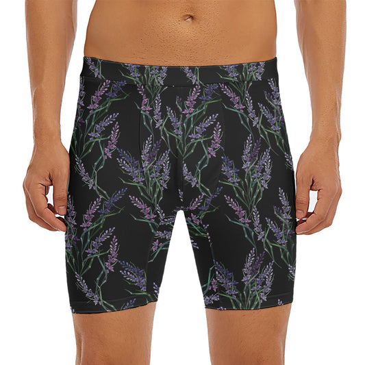 Embroidery Lavender Pattern Print Men's Long Boxer Briefs