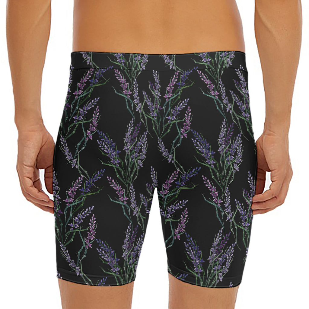 Embroidery Lavender Pattern Print Men's Long Boxer Briefs