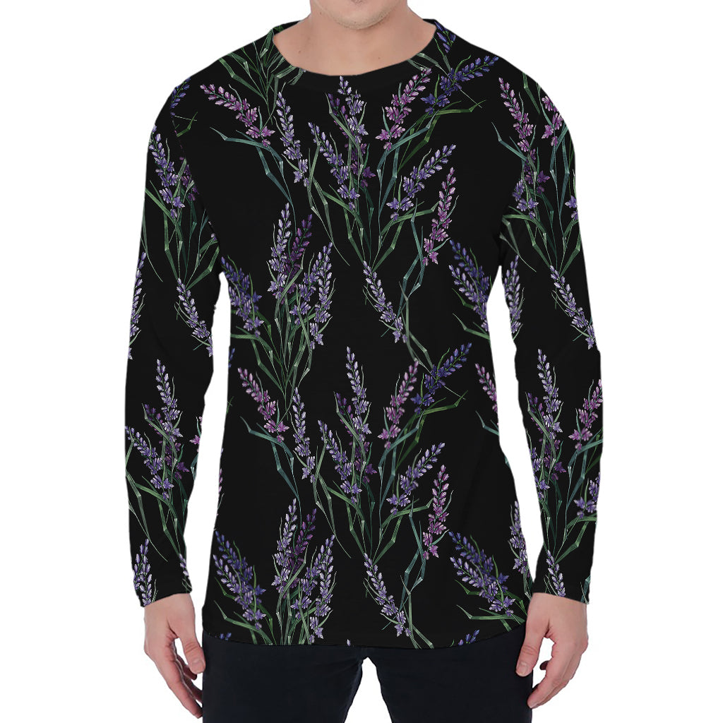 Embroidery Lavender Pattern Print Men's Long Sleeve T-Shirt